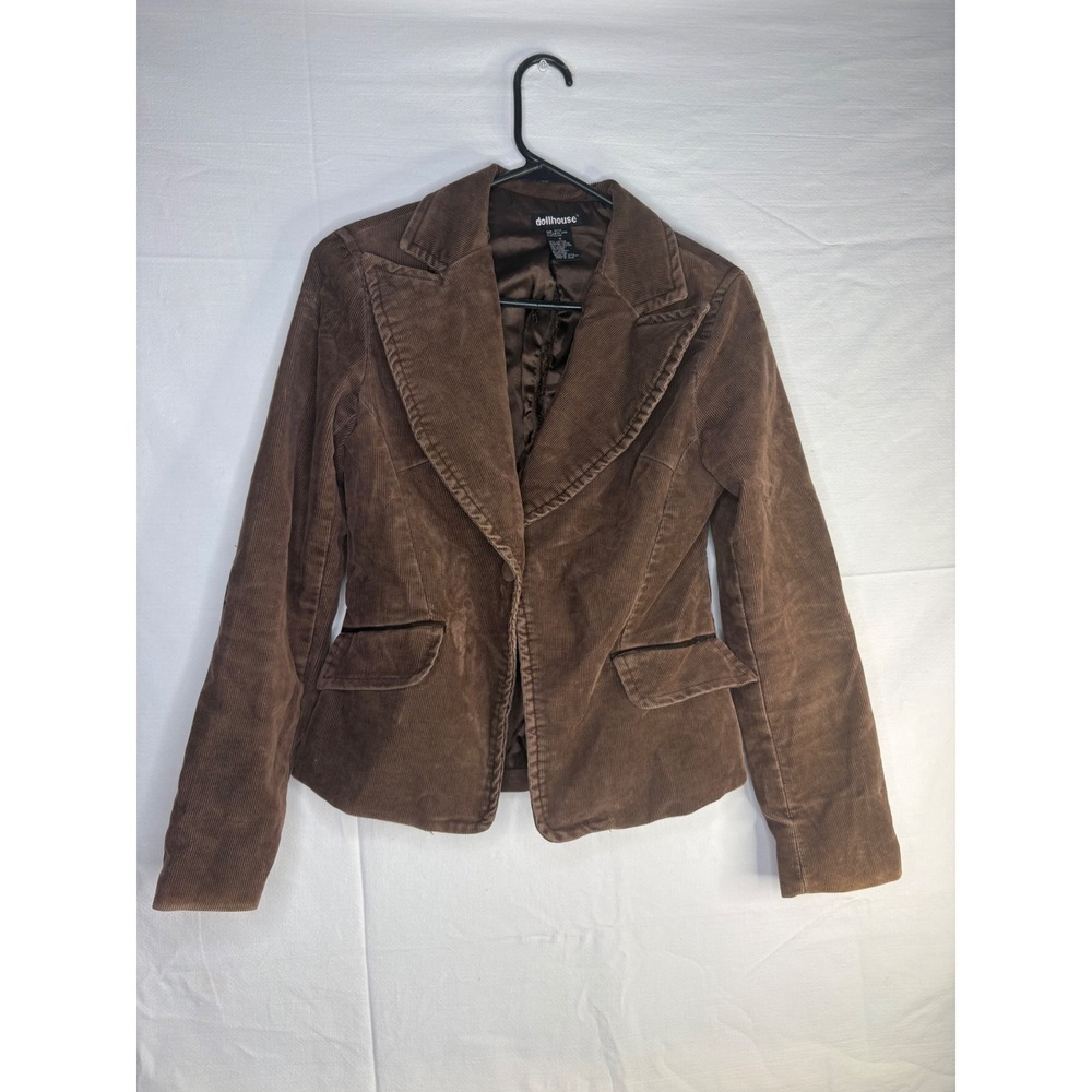 Y2K Dollhouse Brown Corduroy Blazer Jacket Small Elbow Patches FG-2959